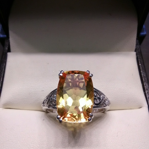 estate 925 Jewelry - 8.00ctw Genuine Citrus Quartz 925 Sterling Ring